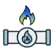 Gas flame and pipe icon for safe natural gas line plumbing