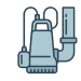 Sump pump icon for basement flood protection and maintenance